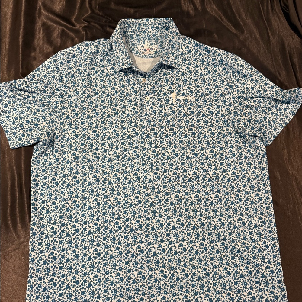 Southern Tide Blue and White Patterned Polo